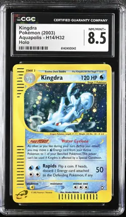 CGC 8.5 NM/MINT+ Kingdra H14/H32 Aquapolis Holo Pokemon Card - Image 1