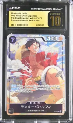 CGC 10 Pristine One Piece Monkey D. Luffy P-075 Best Sel Vol.3 Promo Alt Art Jpn - Image 1