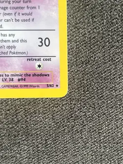 Pokemon Gengar Fossil Holo Rare Card 5/62 Unlimited LP WOTC 1999 - Image 5