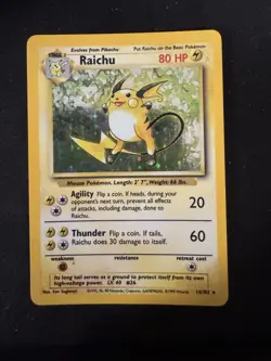 Pokemon TCG Raichu Base Set Holo Rare Card 14/102 Unlimited HP - Image 1