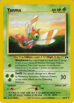 Yanma 36/75 Rare Neo Discovery Pokemon Unlimited Lightly Played - Image 1