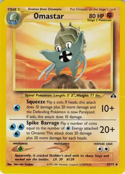 Omastar 43/75 Uncommon Neo Discovery Pokemon Unlimited Lightly Played - Image 1