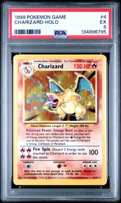 Pokemon TCG Charizard Base Set Holo Unlimited Rare Card 4/102 PSA 5 - Image 1