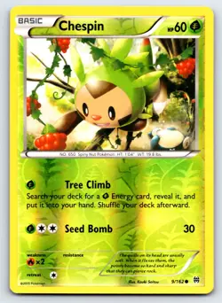 Chespin 9/162 Common BREAKthrough Pokemon Reverse Holo NM/M - Image 1