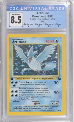 CGC 8.5 Articuno 1999 Fossil 1st Edition 2/62 Holo Pokemon Card - Image 1