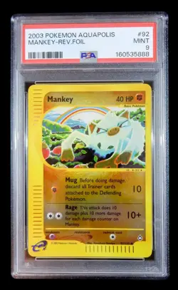 2003 Pokemon Aquapolis Mankey Reverse Foil Holo #92 92/147 PSA 9 - Image 1
