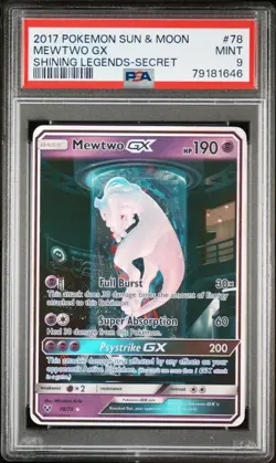 2017 Pokemon Sun & Moon Shining Legends Mewtwo GX Secret PSA 9 #78 - Image 1