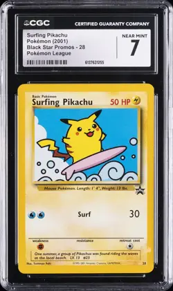 2001 POKEMON BLACK STAR PROMOS POKEMON LEAGUE #28 SURFING PIKACHU CGC 7 - Image 1