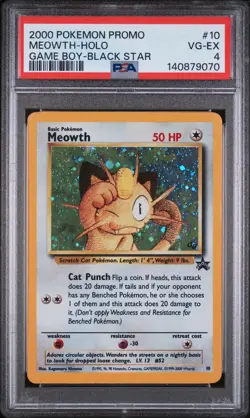 2000 POKEMON PROMO BLACK STAR GAME BOY #10 MEOWTH-HOLO PSA 4 - Image 1