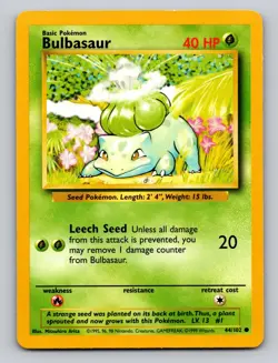 Bulbasaur 44/102 Common Base Set Unlimited Pokemon MP/LP - Image 1