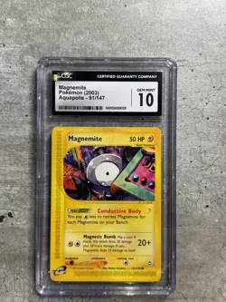 Pokemon Card Magnemite CGC 10 Gem Mint, Aquapolis 91/147, 2003 (1A) - Image 1