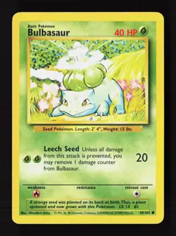 Bulbasaur 44/102 Common Base Set Unlimited Pokemon Moderately Played - Image 1