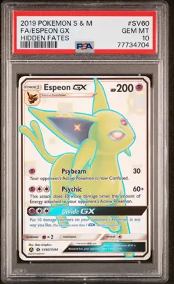 Pokemon TCG Espeon GX SV60/SV94 Hidden Fates Shiny Vault Holo PSA 10 - Image 1