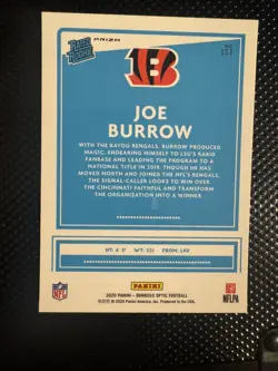 2020 Panini Donruss Optic - Rated Rookies Joe Burrow #151 Holo Prizm (RC) - Image 2