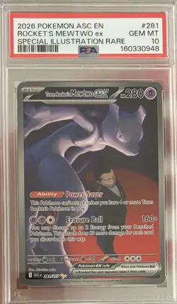 2026 POKEMON ASC EN-ASCENDED HEROES #281 TEAM ROCKET'S MEWTWO EX PSA 10 - Image 1