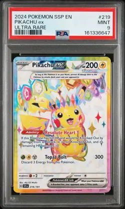 PSA 9 Pikachu EX 219/191 Pokemon Surging Sparks Ultra Rare Card - Image 1