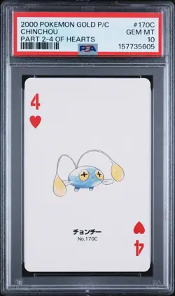 2000 POKEMON GOLD VERSION PART 2 PLAYING CARDS 4 OF HEARTS #170C CHINCHOU PSA 10 - Image 1