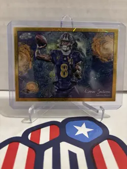 2025 Topps Chrome Cosmic Lamar Jackson Stars In The Night Gold Interstellar 7/50 - Image 1