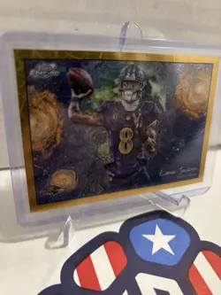 2025 Topps Chrome Cosmic Lamar Jackson Stars In The Night Gold Interstellar 7/50 - Image 2