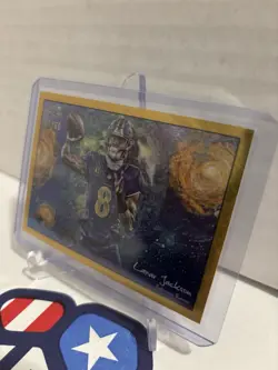 2025 Topps Chrome Cosmic Lamar Jackson Stars In The Night Gold Interstellar 7/50 - Image 3