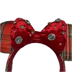 Disney Parks Red Plaid Tartan Holiday Minnie Ears Headband RARE Pre-Owned - Image 2