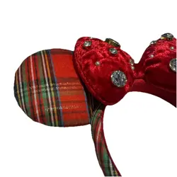 Disney Parks Red Plaid Tartan Holiday Minnie Ears Headband RARE Pre-Owned - Image 5