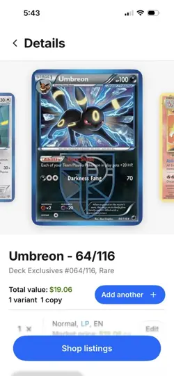 Pokemon TCG Umbreon (Team Plasma) #64/116 Plasma Freeze LP EN - Image 3