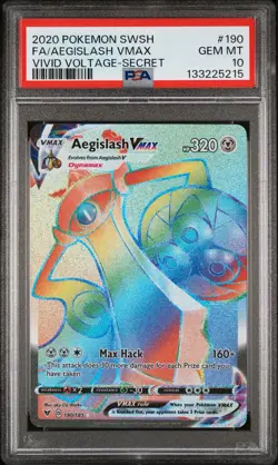 Pokemon TCG Aegislash VMAX Rainbow Secret Rare Card 190/185 Vivid Voltage PSA 10 - Image 2
