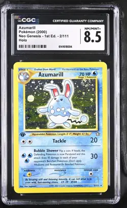 Pokemon (PSA) CGC 8.5 Azumarill 1st Edtiion Neo Genesis Swirl Holo #2/111 - Image 1