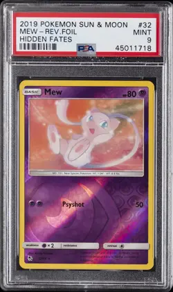 2019 POKEMON SUN & MOON HIDDEN FATES #32 MEW-REVERSE FOIL PSA 9 - Image 1