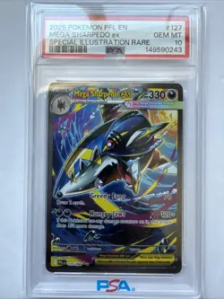 2025 POKEMON PHANTASMAL FLAMES SIR MEGA SHARPEDO EX 127 PSA 10 - Image 1
