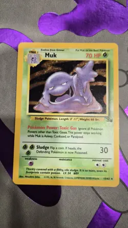 1999 Vintage WOTC Pokemon TCG Card Muk Fossil 13/62 Holo Rare Unlimited MP - Image 1