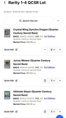 30x Card Quarter Century Rare Lot $250 Value of Yu-Gi-Oh RA01 - RA04 Rarity Lot - Image 5