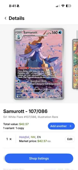 Pokemon TCG Samurott 107/086 SV: White Flare Illustration Rare Holo Stage 2 EN - Image 3