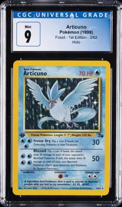 1999 POKEMON FOSSIL - 1ST EDITION HOLO #02/62 ARTICUNO CGC 9 - Image 1