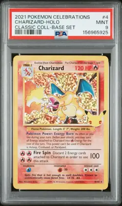 2021 Pokemon Charizard 4/102 Celebrations: Classic Collection Holo PSA 9 - Image 1