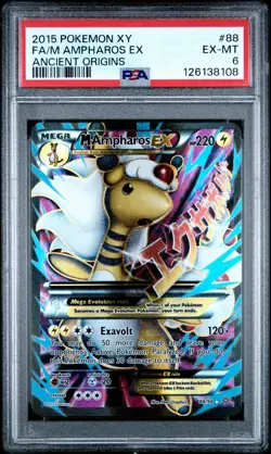 2015 POKEMON XY ANCIENT ORIGINS #88 FULL ART/M AMPHAROS EX PSA 6 - Image 1