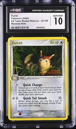 CGC 10 Furret EX Team Rocket Returns 22/109 Reverse Holo Stamped Pokemon Card - Image 1