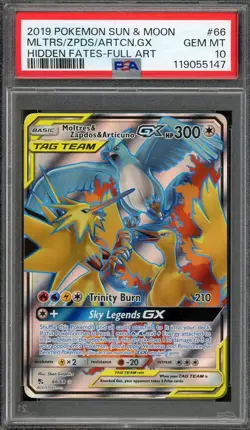 MOLTRES/ZAPDOS/ARTICUNO GX 2019 Pokemon Sun & Moon Full Art #66 PSA 10 GEM MINT - Image 1
