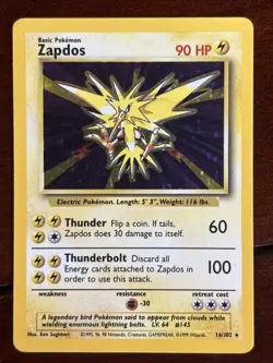 Pokemon Base Set Zapdos 16/102 Holo Rare LP - Image 1