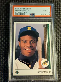 1989 UPPER DECK KEN GRIFFEY JR STAR ROOKIE RC CARD #1 *GRADED PSA EX-MT 6! - Image 1