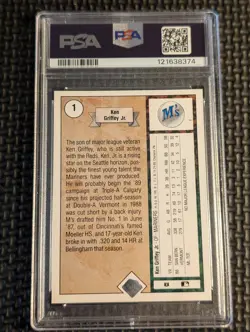 1989 UPPER DECK KEN GRIFFEY JR STAR ROOKIE RC CARD #1 *GRADED PSA EX-MT 6! - Image 2