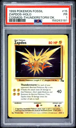 PSA 1 Zapdos (Cosmos Holo) 15/62 1999 Fossil Thunderstorm Deck Rare Pokemon Card - Image 1