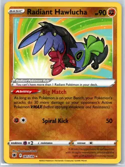 Radiant Hawlucha 081/189 Radiant Rare Astral Radiance Pokemon Holo Near Mint - Image 1
