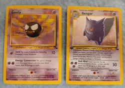 Gengar first edition holographic Pokemon card with Gastly fossil card - Image 1