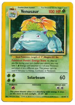 Pokemon Card: Venusaur HOLO 15/102 Base Set Vintage Rare! GD - Image 1