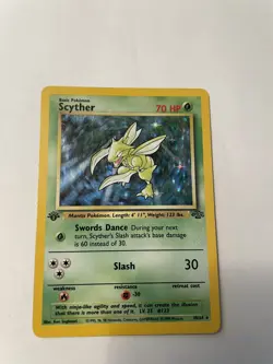 Vintage Pokemon 2 Card Holo Lot Blaine's Moltres 1/132 and Scyther 10/64 1st Ed - Image 2