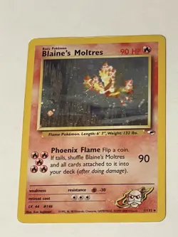 Vintage Pokemon 2 Card Holo Lot Blaine's Moltres 1/132 and Scyther 10/64 1st Ed - Image 4