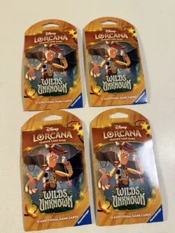 Disney Lorcana TCG Wilds Unknown Sleeved Booster Pack Lot of 4 Sealed Woody - Image 1