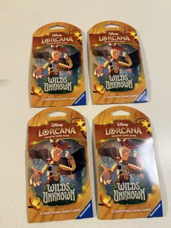 Disney Lorcana TCG Wilds Unknown Sleeved Booster Pack Lot of 4 Sealed Woody - Image 2